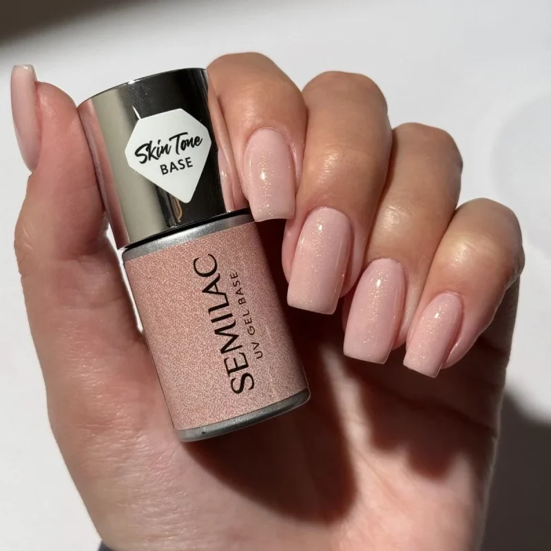 Semilac Skin Tone Cover Base Glitter Peach 7 ml 5